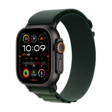 !Apple Watch Ultra 2 - 49mm - Black Titanium - Dark Green Alpine Loop - (L) (165-210mm)