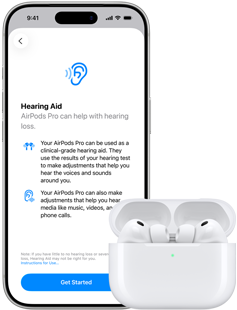 AirPods Pro 3 in MagSafe-oplaadcase, iPhone 17 Pro, tekst op het scherm: Gehoorapparaat