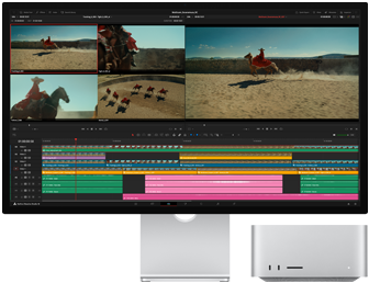 Een film wordt gemonteerd met Mac Studio en Studio Display